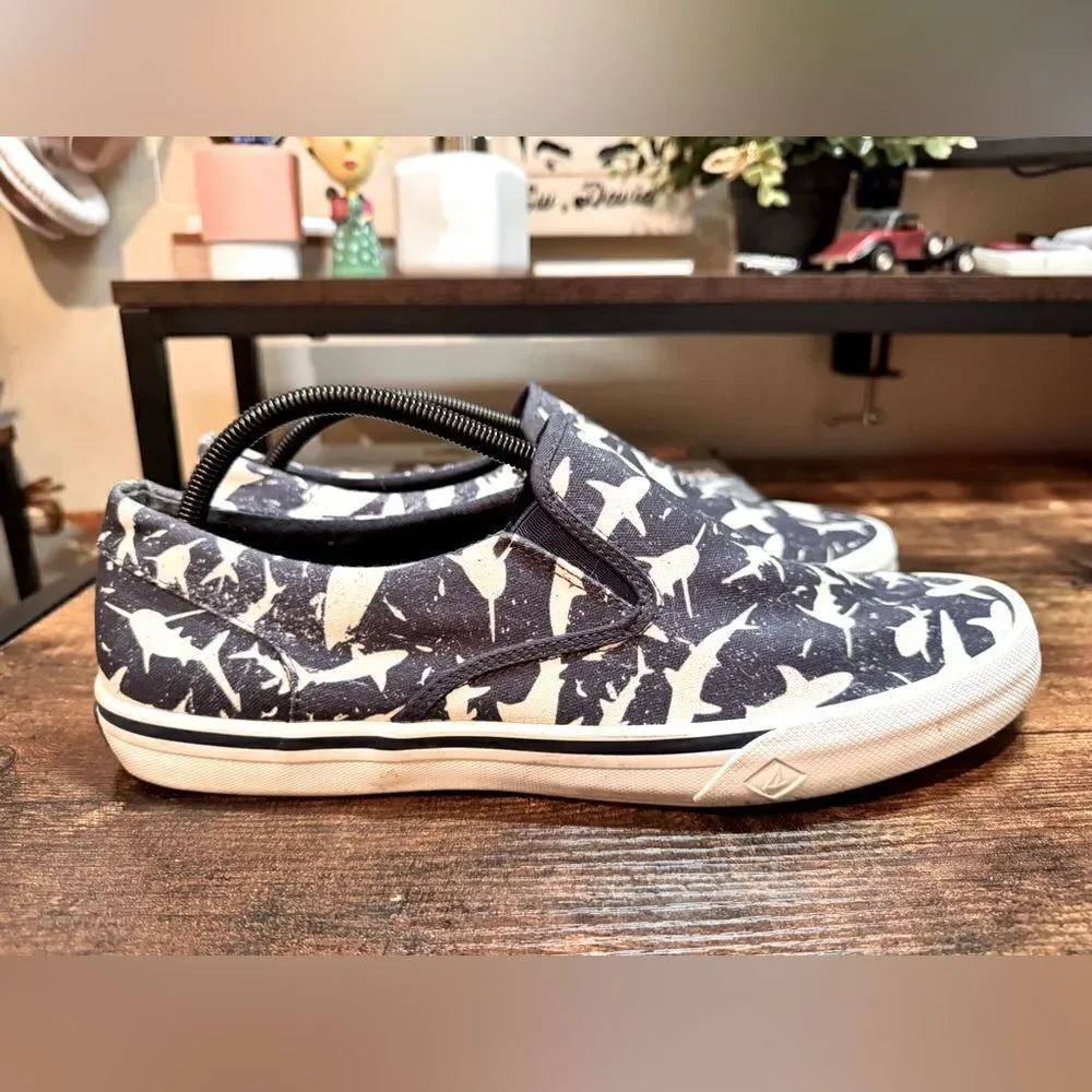 Sperry Navy Shoes w/ White Shark designs slip on size 11.5‎